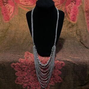 Silver punk layered necklace